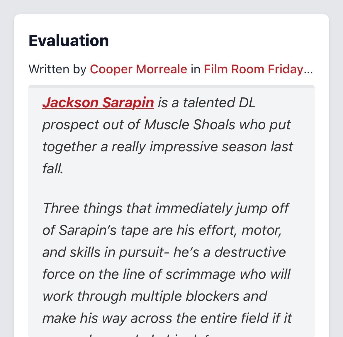 JacksonSarapin's tweet photo. Thanks @PrepRedzoneAL @CooperMorreale for the write up!!!
#relentlessmotor
@JamieDixon_FIT @RecruitTrojans @coachswift64 @AL6AFootball @DexPreps @UnLockYourGame @HallTechSports1 @DownSouthFb1 https://t.co/mIXNa6FJxk