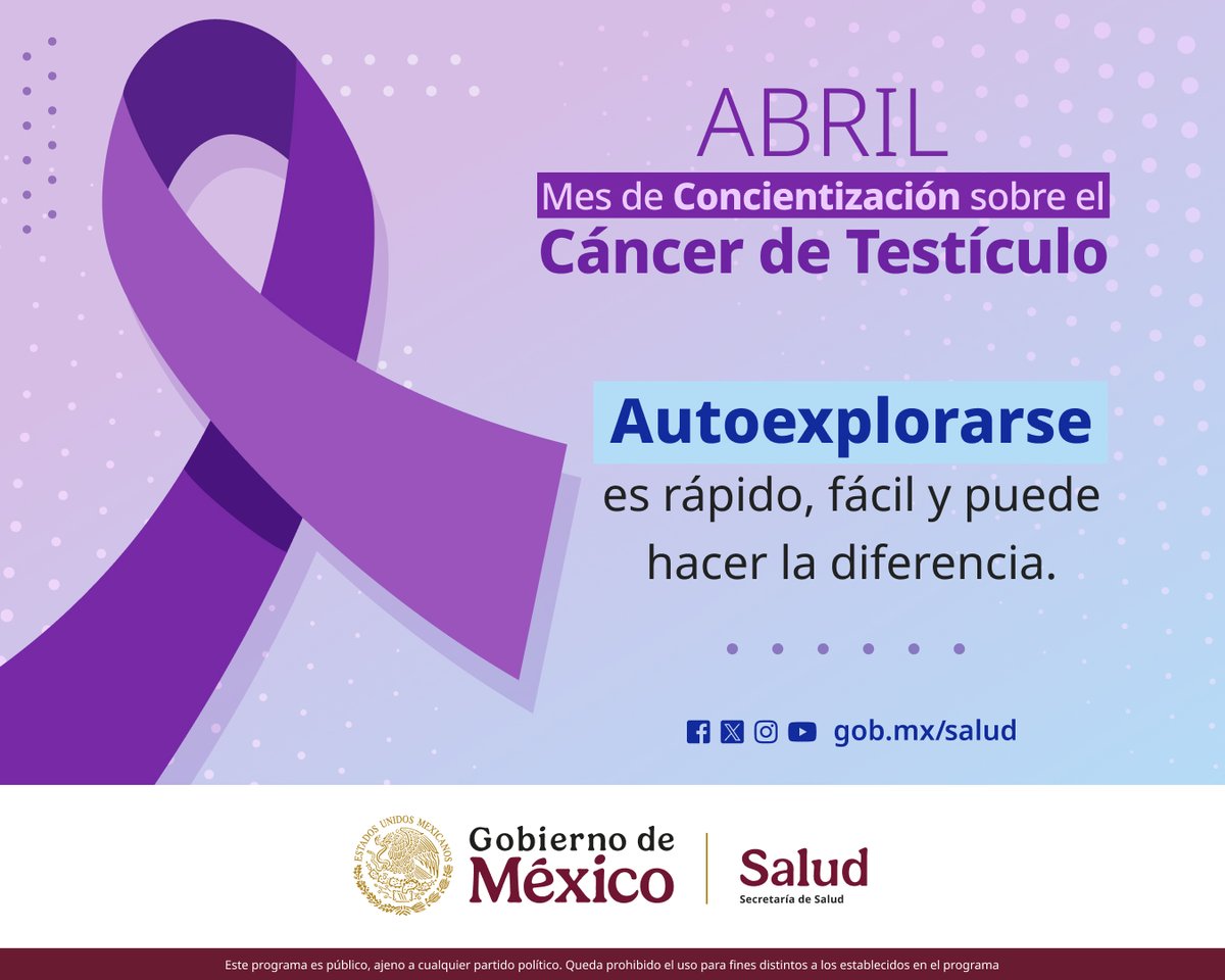 SSalud_mx's tweet photo. 1 al 30 de abril I Mes de concientización sobre el #CáncerDeTestículo 🩺

El cáncer de testículo es curable si se detecta a tiempo. La autoexploración es fundamental para identificar cualquier cambio en tus testículos. 🖐🏼 👨🏻

Es importante que los hombres acudan a realizarse revisiones médicas con regularidad, para identificar de forma oportuna esta enfermedad. 🏥

Si encuentras algo inusual, no dudes en buscar atención médica. 🤔🏥