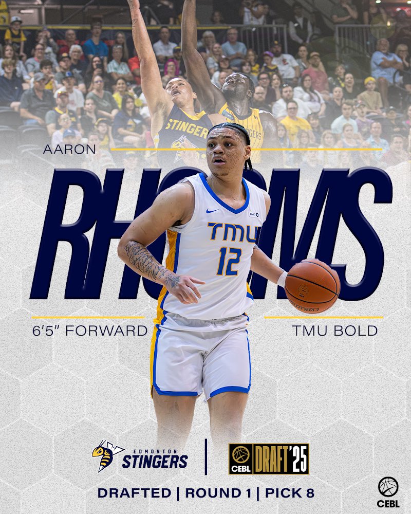 ED_Stingers's tweet photo. With the first-round pick, the Edmonton Stingers proudly select Aaron Rhooms!ππ₯ #StingersBasketball #CEBLDraft #PullUp https://t.co/pnmN3UGq1C