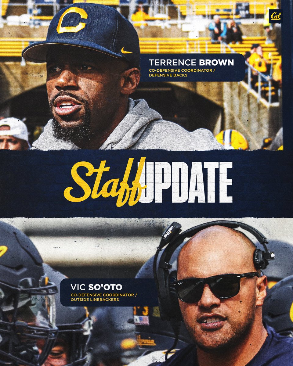 Leading the defense 🫡

Terrence Brown and Vic So’oto have been elevated to Co-Defensive Coordinators.

<a href="/CoachTB02/">Terrence Brown</a> x <a href="/Coach_Sooto/">Vic So'oto</a> 

🔗: calbea.rs/4igbP0e

#GoBears