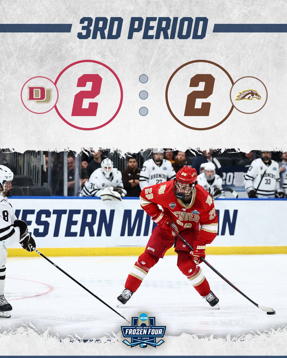 NCAAIceHockey's tweet photo. After regulation play, we are all tied up at 2⃣a piece! Time for free hockey! 

#MFrozenFour https://t.co/bawrz7O5EU