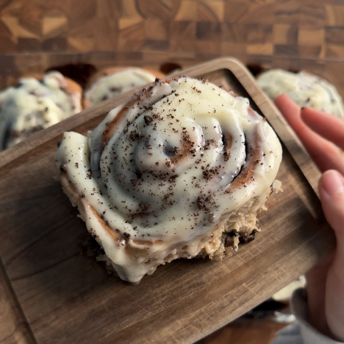 some more baking content :3 oreo cinnamon rolls!! oreo crumbs in the ...