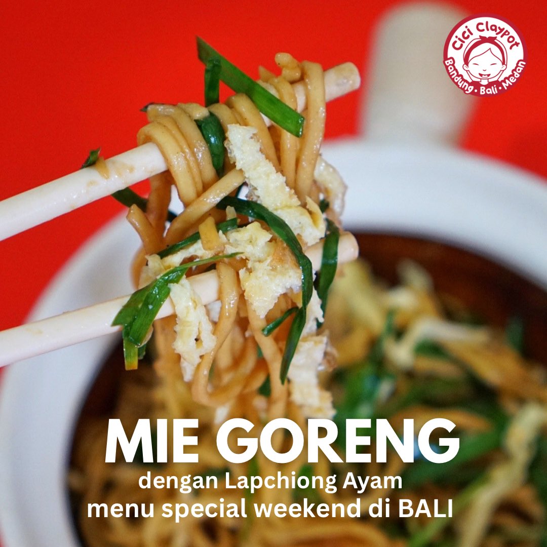 Akhir pekan ini di <a href="/CiciClaypot/">CiciClaypot</a> Bali : MIE GORENG dengan Lapchiong Ayam. Disajikan dalam claypot biar dapet banget nih aroma gosong-gosongnya. Besok Sabtu ya mulai jam 11 siang di Arjuna 20 Denpasar Utara