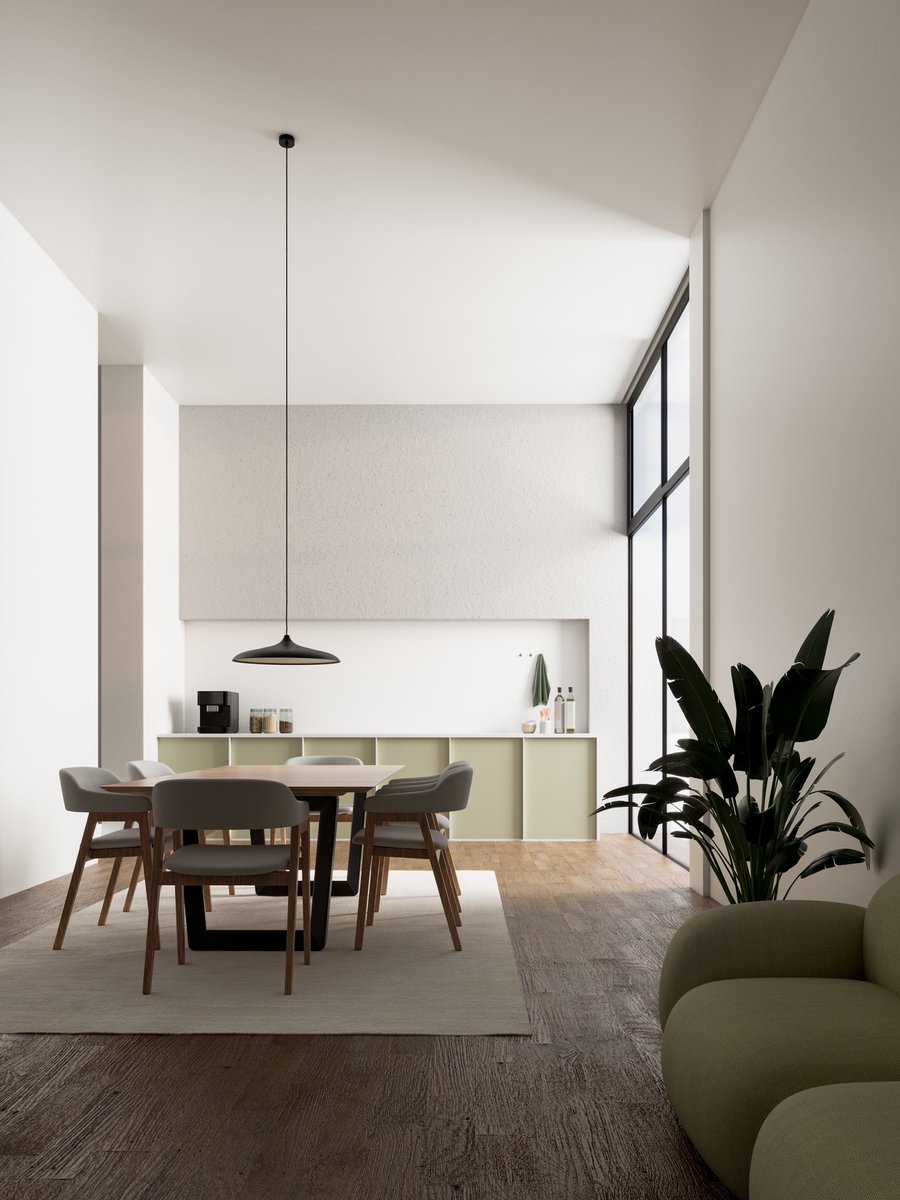 fury_fm's tweet photo. • A serene balance of form and function — where natural light, muted greens, and warm wood tones create a space that feels both grounded and uplifting.

#InteriorDesign #MinimalArchitecture #ModernLiving #NaturalLight #ScandinavianVibes #ArchitecturalDesign #WarmMinimalism https://t.co/OJGkzFtrCj