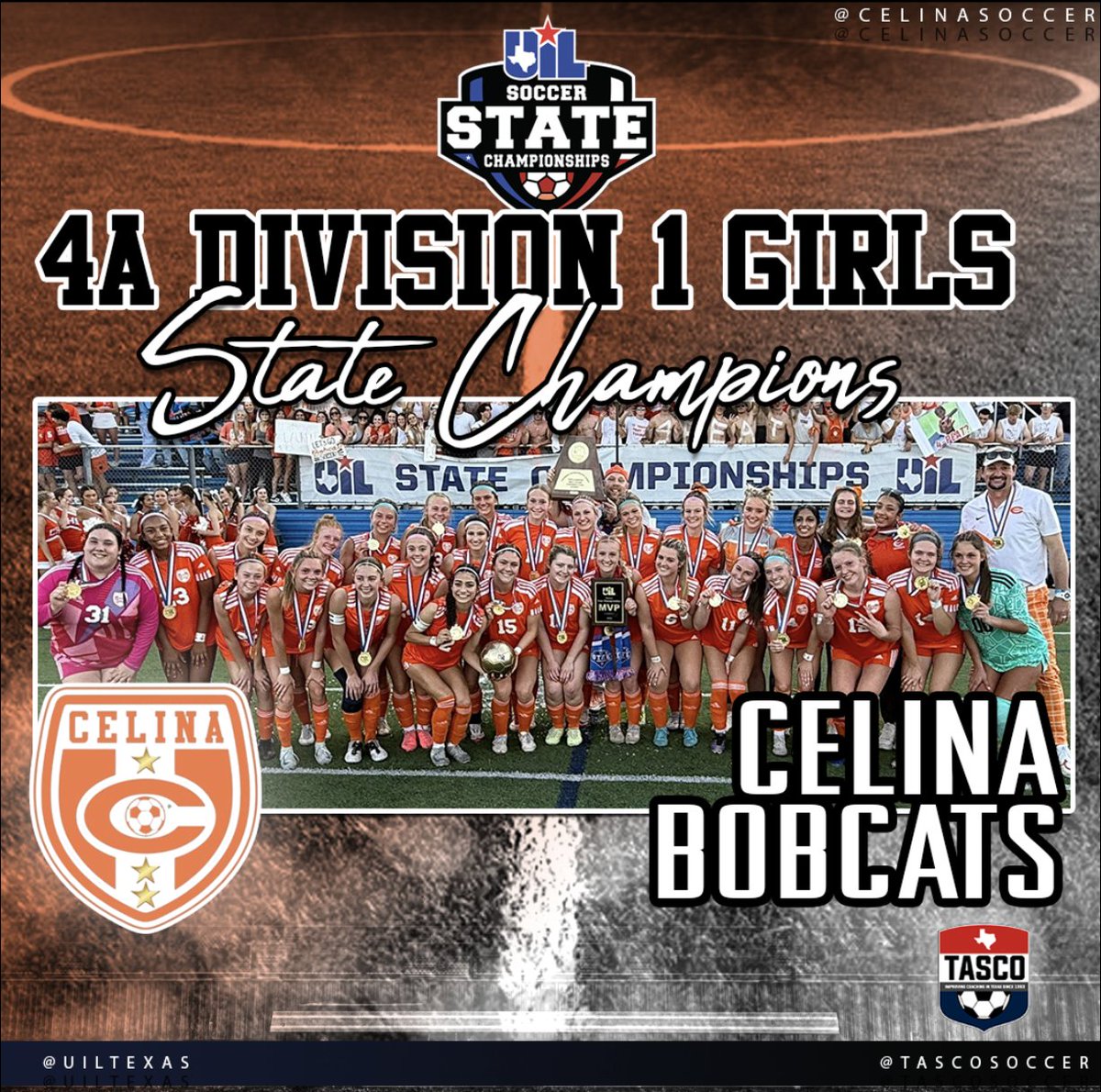 Congratulations to the Celina Bobcats for winning FOUR 4A Girls State Championship Titles in a row by taking home the 4A Division 1 Girls Gold Medals in the 2025 #UILState Soccer Championships! 

#TASCO #TXHSSoccer #TXHSSoc @UILState <a href="/CelinaSoccer/">Celina Lady Bobcats Soccer</a>
