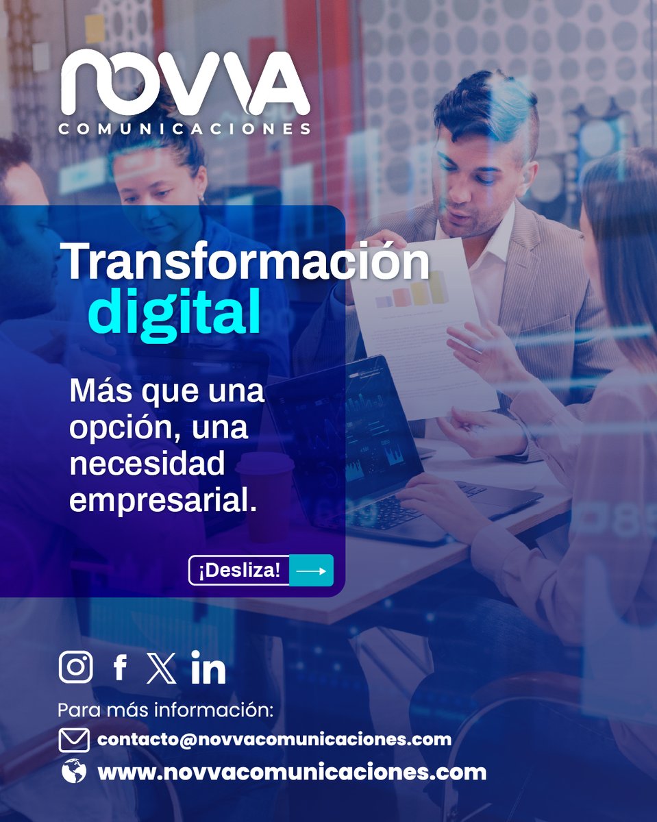 NovvaComm's tweet photo. La transformación digital ya no es una ventaja… ¡es una necesidad para sobrevivir!

Las empresas que integran tecnología en sus procesos, comunicación y estrategias de marketing están ganando terreno rápidamente en el mercado. https://t.co/9P4zVPPKI8