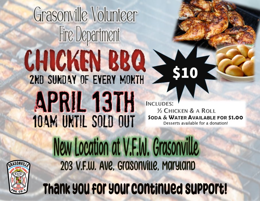Our monthly Chicken BBQ’s are Back

This Sunday April 13th