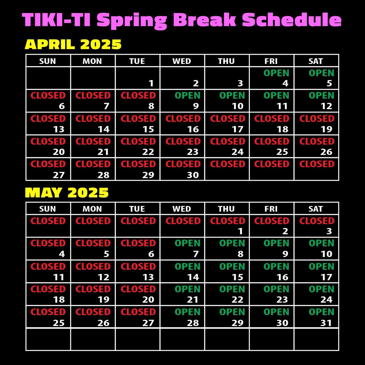 💥2025 Spring Break Schedule!💥 #tiki #tikiti #tikibar #club4427 #tikiculture #tikistyle #tikilife #tikilifestyle #polynesianpop #tikitime #tikidrink #tikicocktail #tikiaf #losangeles #ilovetiki #tikidrinks #tikicocktails #LosAngeles