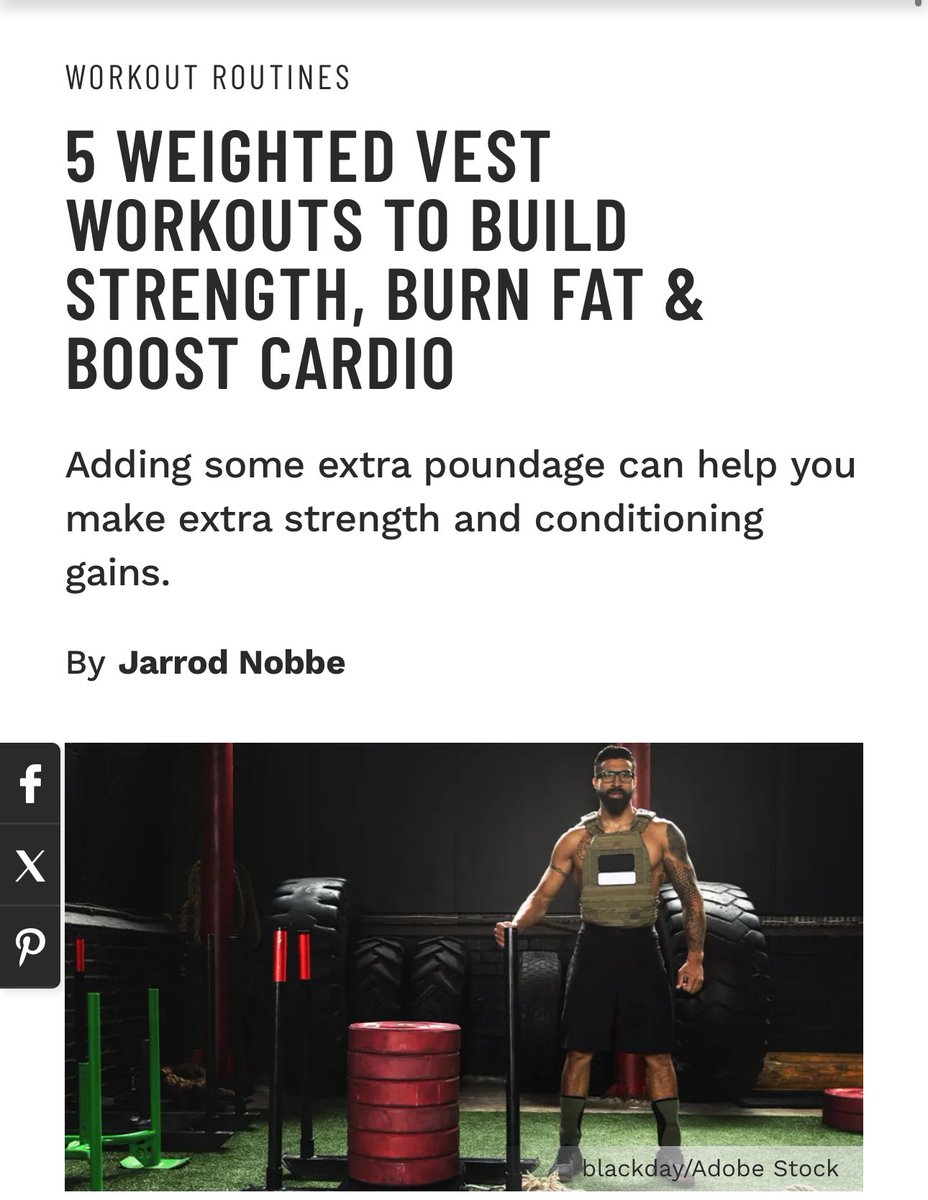 muscle_fitness's tweet photo. 5 WEIGHTED VEST WORKOUTS TO BUILD STRENGTH, BURN FAT & BOOST CARDIO
Adding some extra poundage can help you make extra strength and conditioning gains.
By Jarrod Nobbe
@j.t.nobbe_
Read Article
https://t.co/tkVN0JA18I
#buildstrength #cardioworkouts #endurance #fullbodyworkouts #lowerbodyworkouts #strengthbuildingexercises #strengthtraining #upperbodyworkouts
