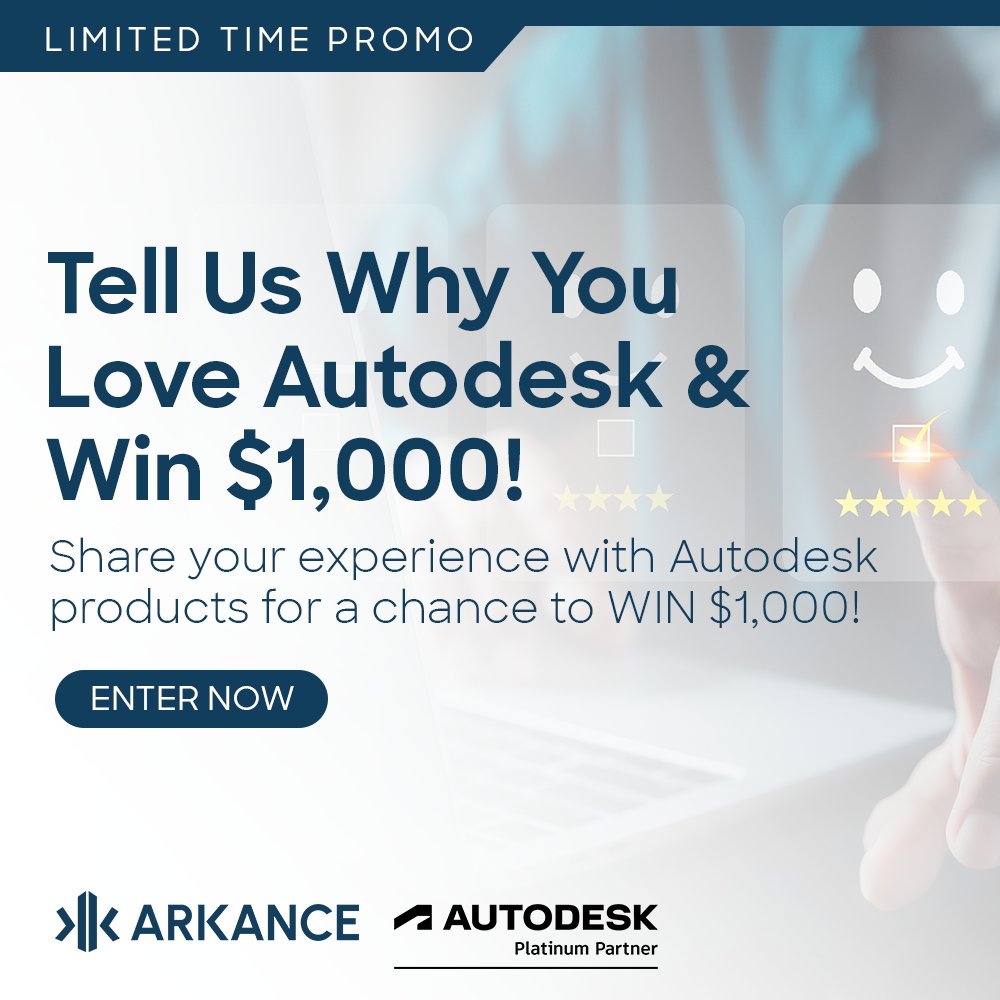 Share your experience with Autodesk products for a chance to WIN $1,000!💡

Enter now: eu1.hubs.ly/H0hlxRp0

#CustomerSuccess #Promo #Autodesk #Architecture #Engineering #Construction #ProductDesign #Manufacturing #ARKANCEANZ