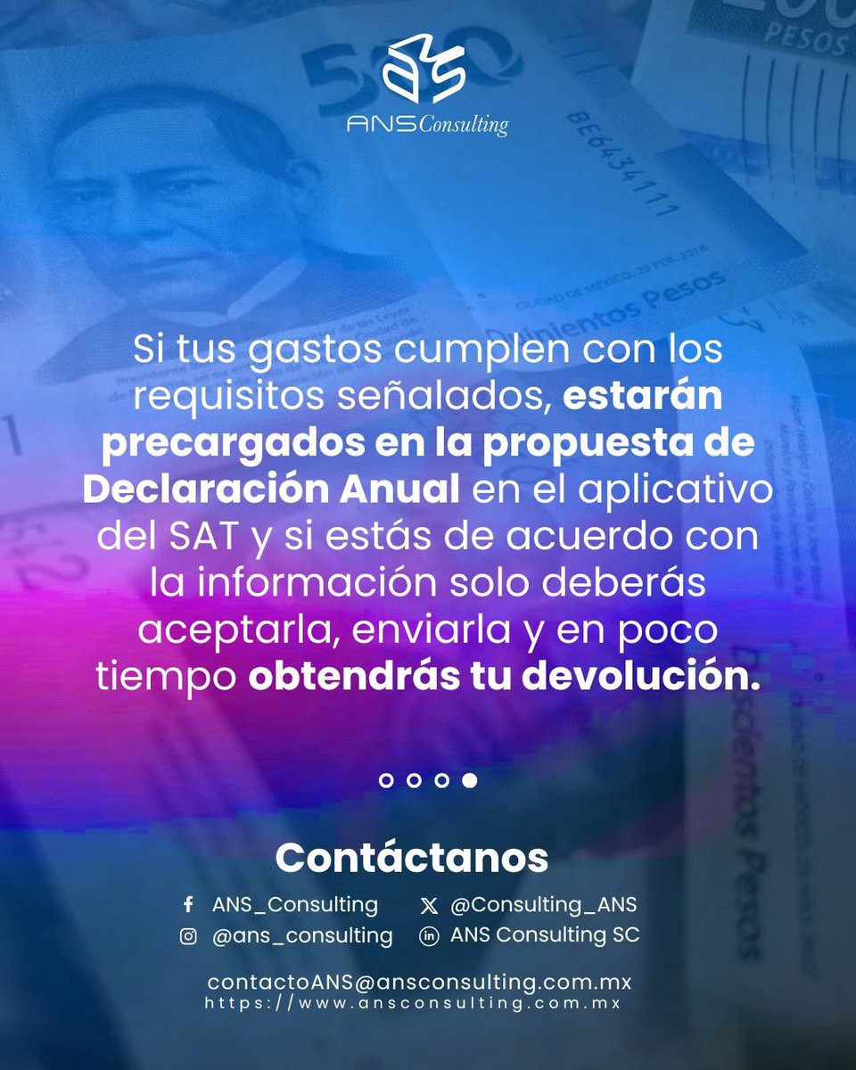 Consulting_ANS's tweet image. 📢 ¿Hiciste tu Declaración Anual y esperas devolución del SAT?

Aún estás a tiempo de obtener lo que te corresponde 💰

#DeclaraciónAnual #DevoluciónSAT #TrámitesSAT #ANSConsulting #Impuestos2025 #Fiscal