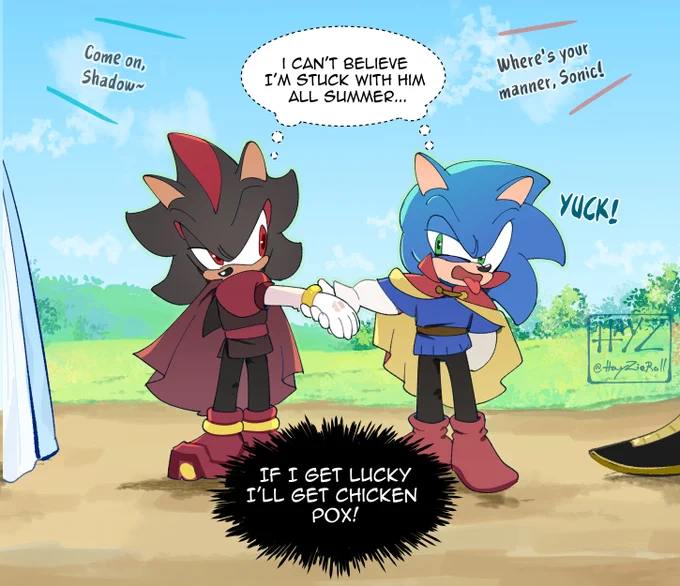 Tiny Prince Sonic and tiny Prince Shadow were forced to spend every summers together... They HATED E.O's GUTS 😭  #sonadow #sonadowfanart 