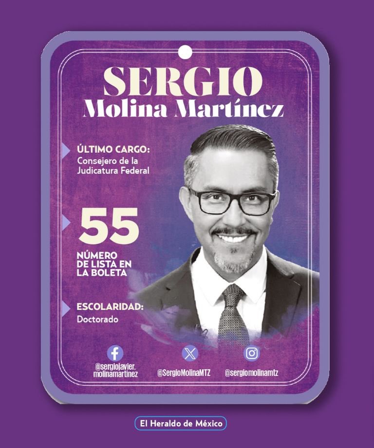 SergioMolinaMTZ's tweet photo. ¡Conóceme en el @heraldodemexico! 
Soy candidato a #Ministro, número #55 #boleta #morada

https://t.co/FSrrLv62zP 

#justicia #derechos #justiciasocialparatodos #fy #jueves https://t.co/eFxLL6xXt0