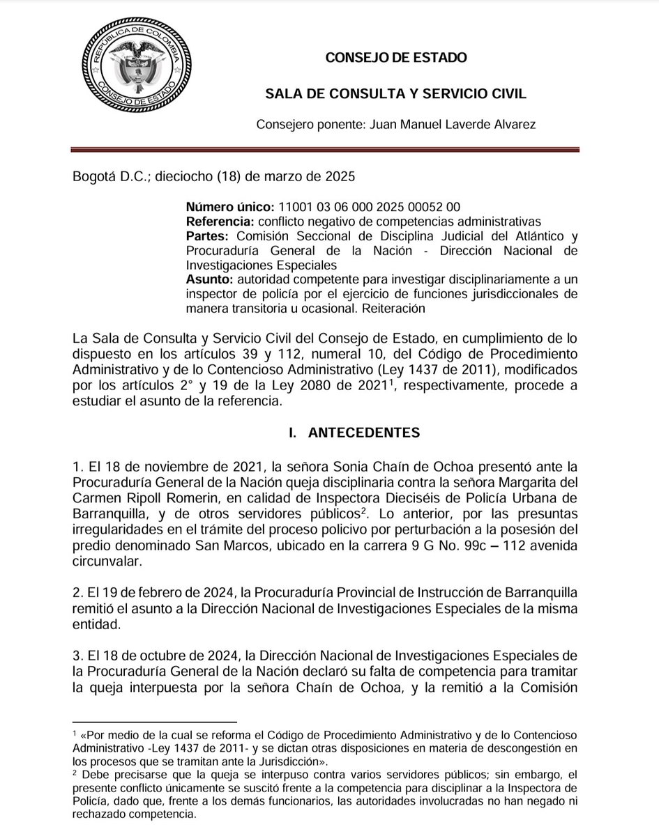 Josecargi's tweet photo. #Diciplinario #Administrativo
El @consejodeestado ha resuelto mediante ésta Sentencia sobre la competencia para disciplinar los Inspectores de Policía👮; considerando que estos ejercen funciones jurisdiccionales de forma transitoria en los procesos policivos (Querellas)- sigue⤵️ https://t.co/41q9K4OO3t