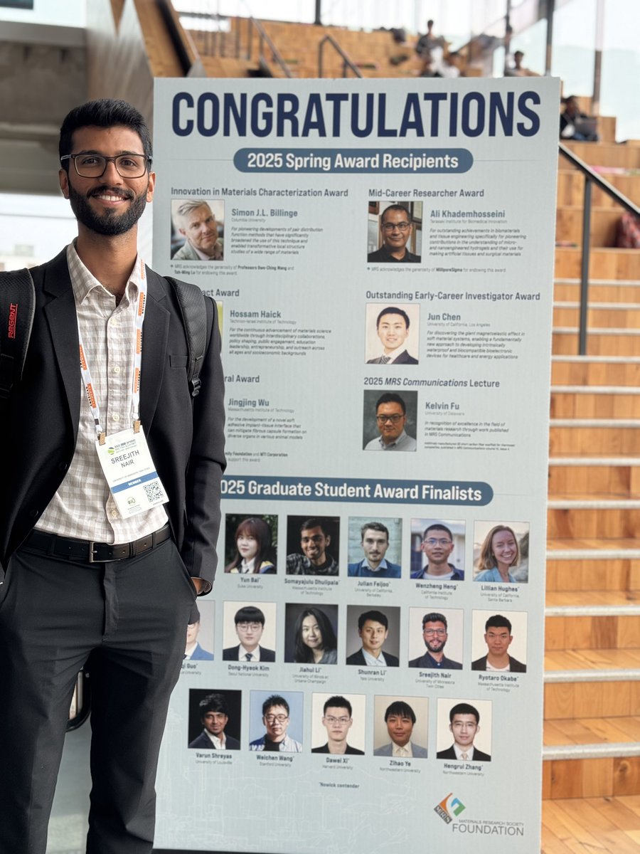 Bharat Jalan (@jalanmbelab) on Twitter photo Thrilled and proud to share that my student Sreejith Nair has been awarded the MRS Gold Graduate Student Award at the 2025 MRS Spring Meeting!
Well done Sreejith, and many congratulations!! <a href="/UMNCSE/">College of Sci & Eng</a> <a href="/UMNews/">University of Minnesota</a> Thrilled and proud to share that my student Sreejith Nair has been awarded the MRS Gold Graduate Student Award at the 2025 MRS Spring Meeting!
Well done Sreejith, and many congratulations!! <a href="/UMNCSE/">College of Sci & Eng</a> <a href="/UMNews/">University of Minnesota</a>
