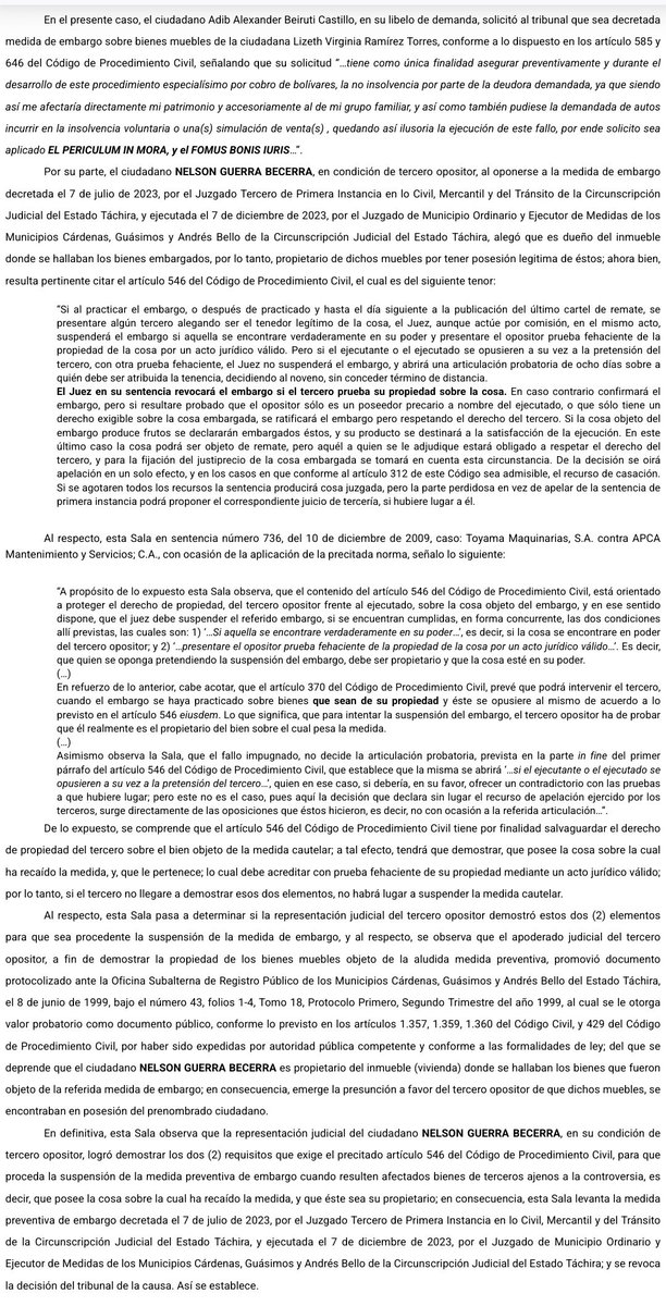 WilsonGomezGB's tweet photo. Sentencia N° 000060 del 06/03/2025 Sala de Casación Civil @TSJ_Venezuela Embargo. Tercero opositor alegó que es dueño del inmueble donde se hallaban los bienes embargados, por lo tanto, propietario de dichos muebles por tener posesión legitima de éstos https://t.co/CFGGWyW64y https://t.co/yEqKWnxLfH
