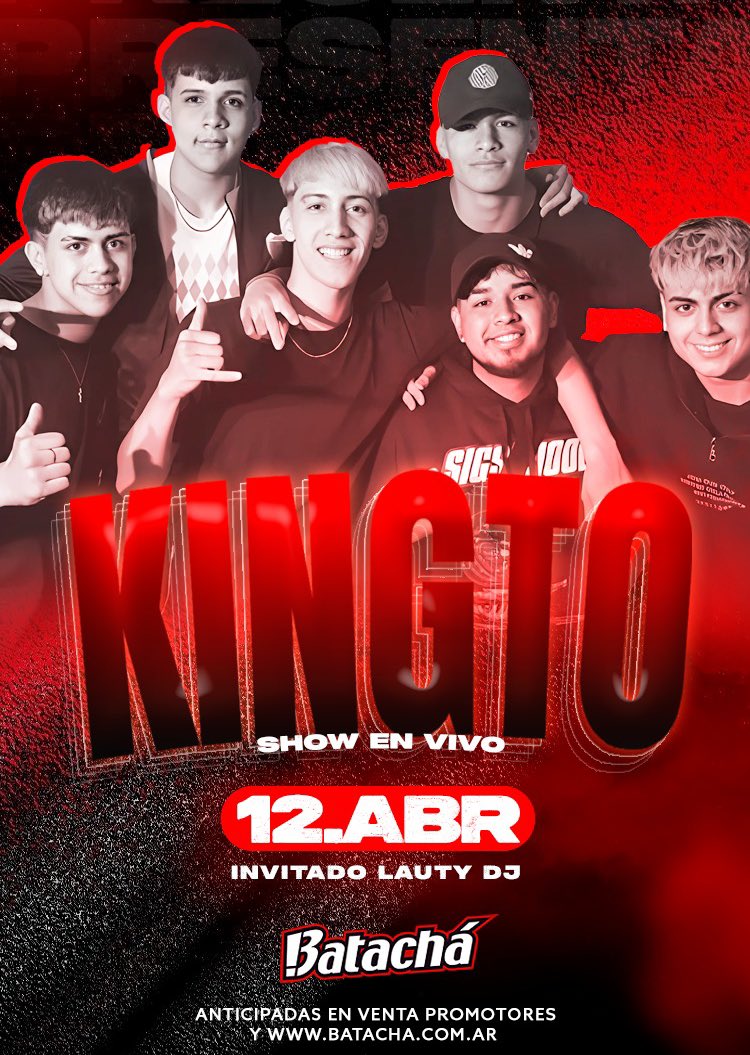 este sábado llega #Kingto
show en vivo

anticipadas disponibles en batacha.com.ar
