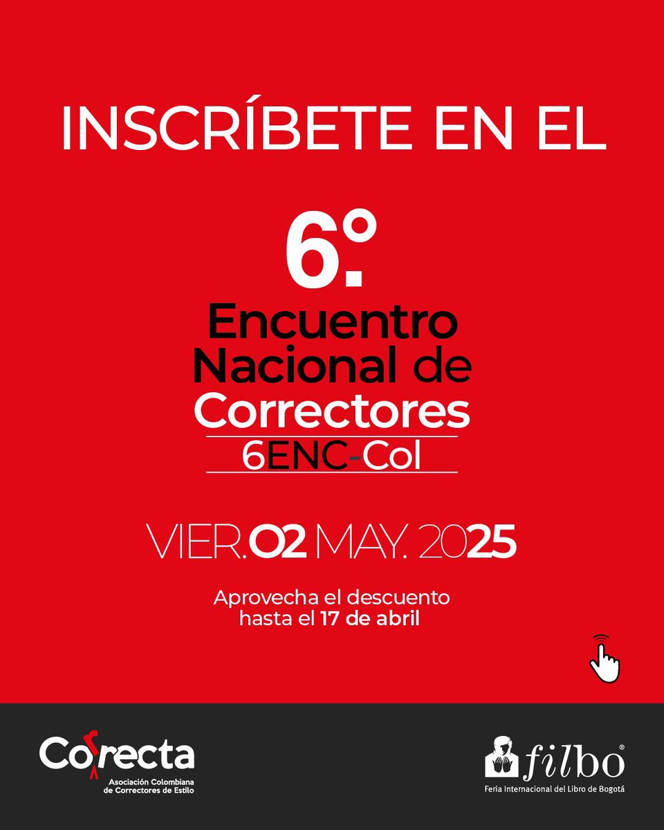 colcorrecta's tweet photo. 📢📚 El 6.º Encuentro Nacional de Correctores de Estilo está cada vez más cerca. Inscríbete antes del 17 de abril y aprovecha las tarifas preferenciales. 🔖

Después de esa fecha, los valores aumentarán. 

📝 Diligencia este formulario https://t.co/yK1gZRmh2X  y únete a la FILBo. https://t.co/CGcW0Lx1J8