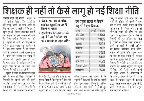 उत्तरप्रदेश में 4572 स्कूल सिर्फ एक शिक्षक के भरोसे चल रहे।

केंद्रीय शिक्षा मंत्रालय ने रिक्त पदों को भरने के लिए एक बार फिर राज्य सरकार को पत्र लिखा है।

Dear शिक्षामंत्री संदीप सिंह जी व मुख्यमंत्री योगी जी कृपया विचार करें इसपर ताकि लाखों युवाओं का भला हो सके।