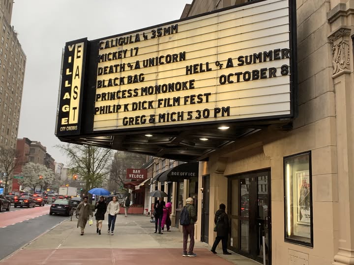 The marquee at the East Village Cinema in NYC featuring the Philip K Dick Film Festival