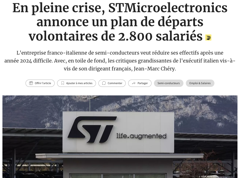 MaximCombes's tweet image. #OnMarcheSurLaTête

Détenue à 28% par la FR et IT, l&apos;entreprise de semi-conducteurs #STMicro, abreuvée d&apos;argent public (2,9 Mds € pour son usine de Crolles) annonce, après avoir décidé de construire une usine en Chine (!!!), de supprimer 2800 postes
Que disent BPI &amp;amp; Bercy ? Rien