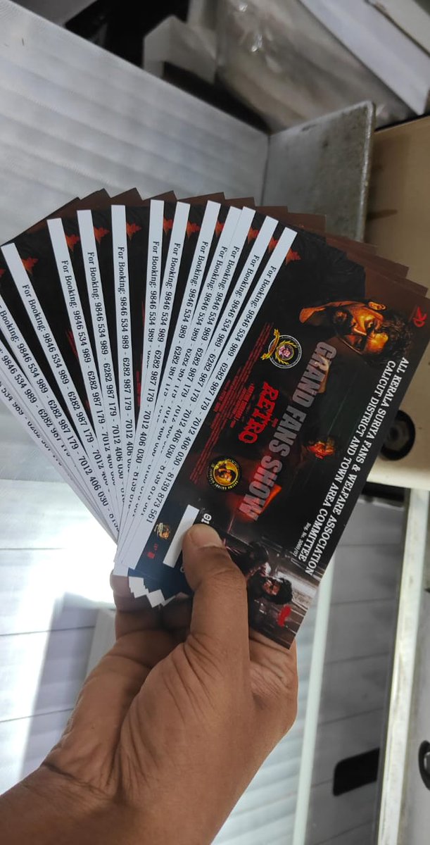 calicut_sfc's tweet photo. We've started bookings for the #Retro movie fans show @ #MagicFramesRadha π₯ Grab your tickets now and join the celebration! Come witness the grandeur fan show in Calicut! π
For Tickets DM Me Or Call 8593067271 | 9495260935 | 9846534959 | 9497864119
#RetroFromMay1 #LoveLaughterWar
@SingamBoyzClt @CalicutSFCOffl_ @AKSFWA1 @VaikaMerryland