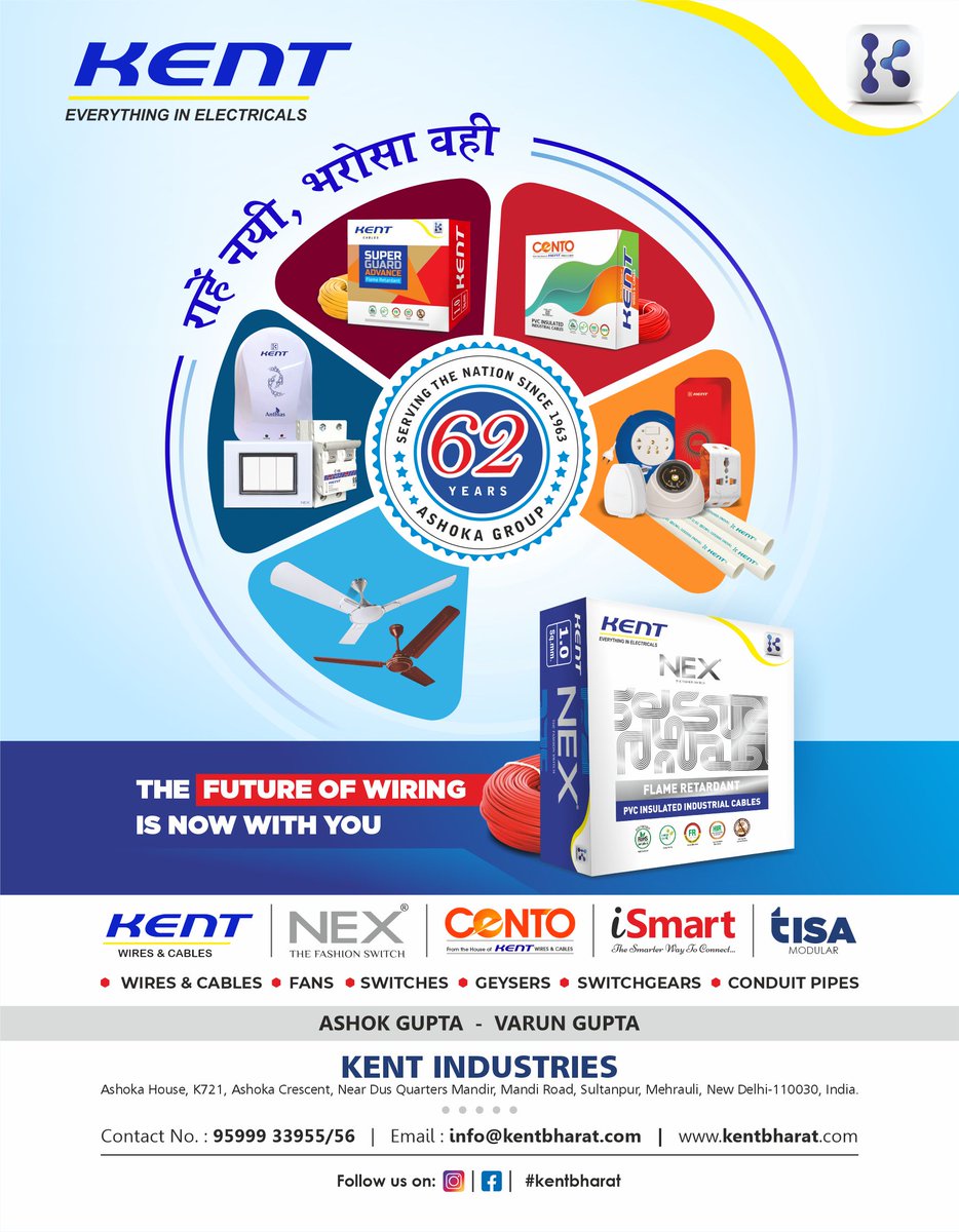 kentbharat's tweet image. Rahe nayi, bharosa wahi!!
Moving forward with change, holding onto trust – Kent Industries.

#electrical #fmeg #fans #switches #pipes #fastmovingelectricalgoods #Kentbharat