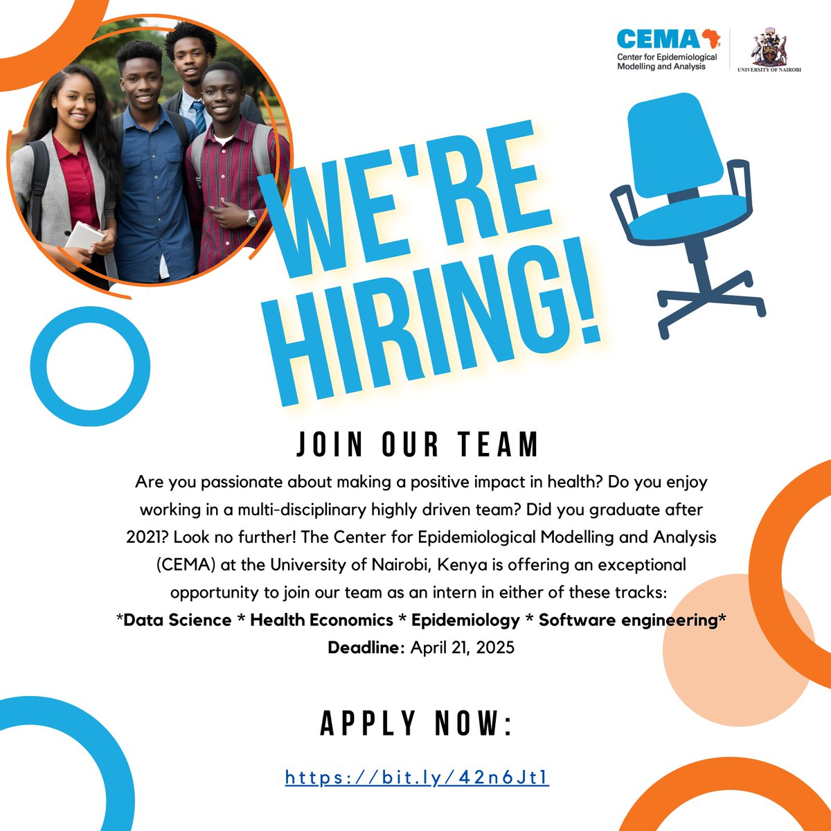 📢 Internship Opportunity Alert!

Are you passionate about making a positive impact on health? The Centre for Epidemiological Modelling and Analysis (CEMA) is offering multiple exceptional opportunities to join the team as an intern in