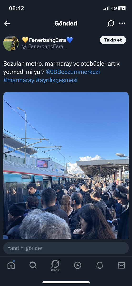 Marmaray ulaştırma bakanlığı işletmesidir. İbb işletmesi değil. Aynı tepkiyi bakanlığa yönlendirmenizi rica  ediyorum. Bencede yetti! Ama bakanlığa böyle bir tweet atmayın malum tutuklanma riskiniz var. Bir vatandaş tavsiyesi. <a href="/_FenerbahcEsra_/">💛ErvanınannesiEsra💙</a>