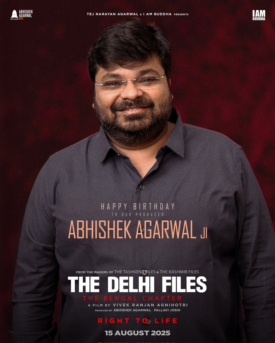 AAArtsOfficial's tweet photo. Happy Birthday to our dearest producer @AbhishekOfficl Ji ✨
Wishing you many more blockbuster years with unrelenting passion to back untold stories ❤🔥
- Team #TheDelhiFiles
#TheBengalChapter #RightToLife
@vivekagnihotri #PallaviJoshi #MithunChakraborty #TejNarayanAgarwal @MayankOfficl @AAArtsOfficial @i_ambuddha @the_delhifiles @anupampkher @darshankumaar @impuneetissar #SimratKaur @rajeshkhera11 @the_delhifiles