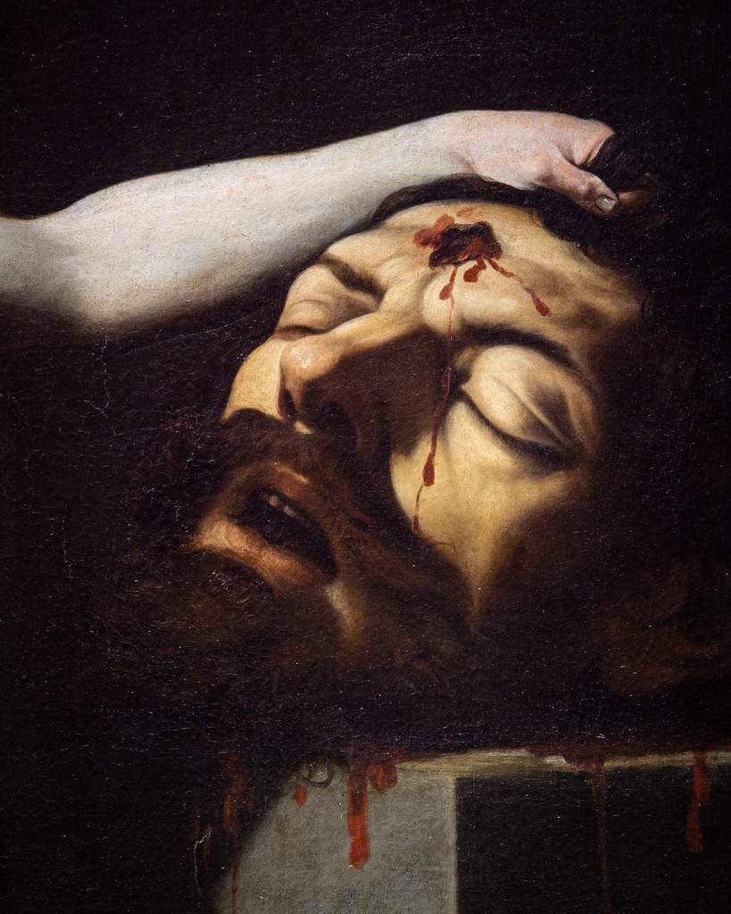 Il dipinto di Guido Reni ( 1605 circa ) immortala il momento più epico del racconto biblico: l’eroe ha appena ucciso il gigante e ne osserva la testa mozzata. 
La tiene per i capelli in segno del trionfo del coraggio e della fede.

👉🏻uffizi.it/opere/reni-dav…