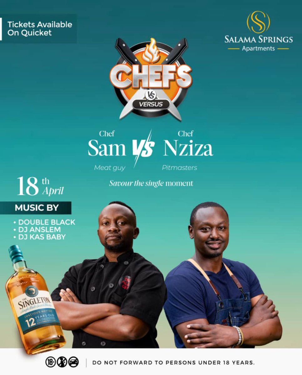 TheMeatGuy256's tweet photo. My guy Chef Nziza of @pitmastersug and i will be throwing down at chef versus on the 18th of April at Salama Springs courtesy of Singleton. 
We intend to take your palate on a journey…one of smoke and fire🔥! Cant wait to Meat you!!! Grab your tickets on Quicket. 
#chefversus https://t.co/MJoaDa5HvP