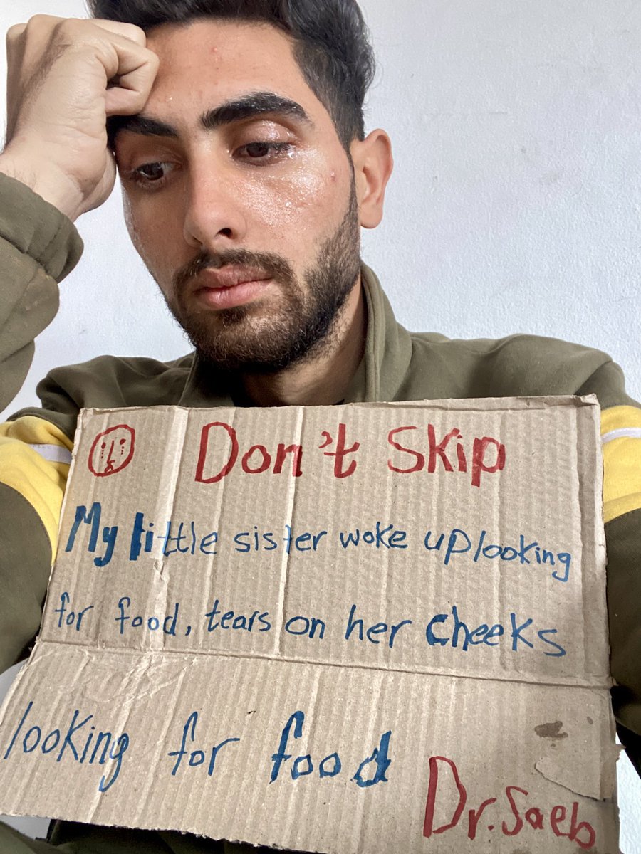 Dr_SaebGaza's tweet photo. I feel like I'm going to faint. My little sister woke up with tears on her cheek asking for food 😢😭

https://t.co/7dmJpQiSNA https://t.co/sD7tK0J9aD