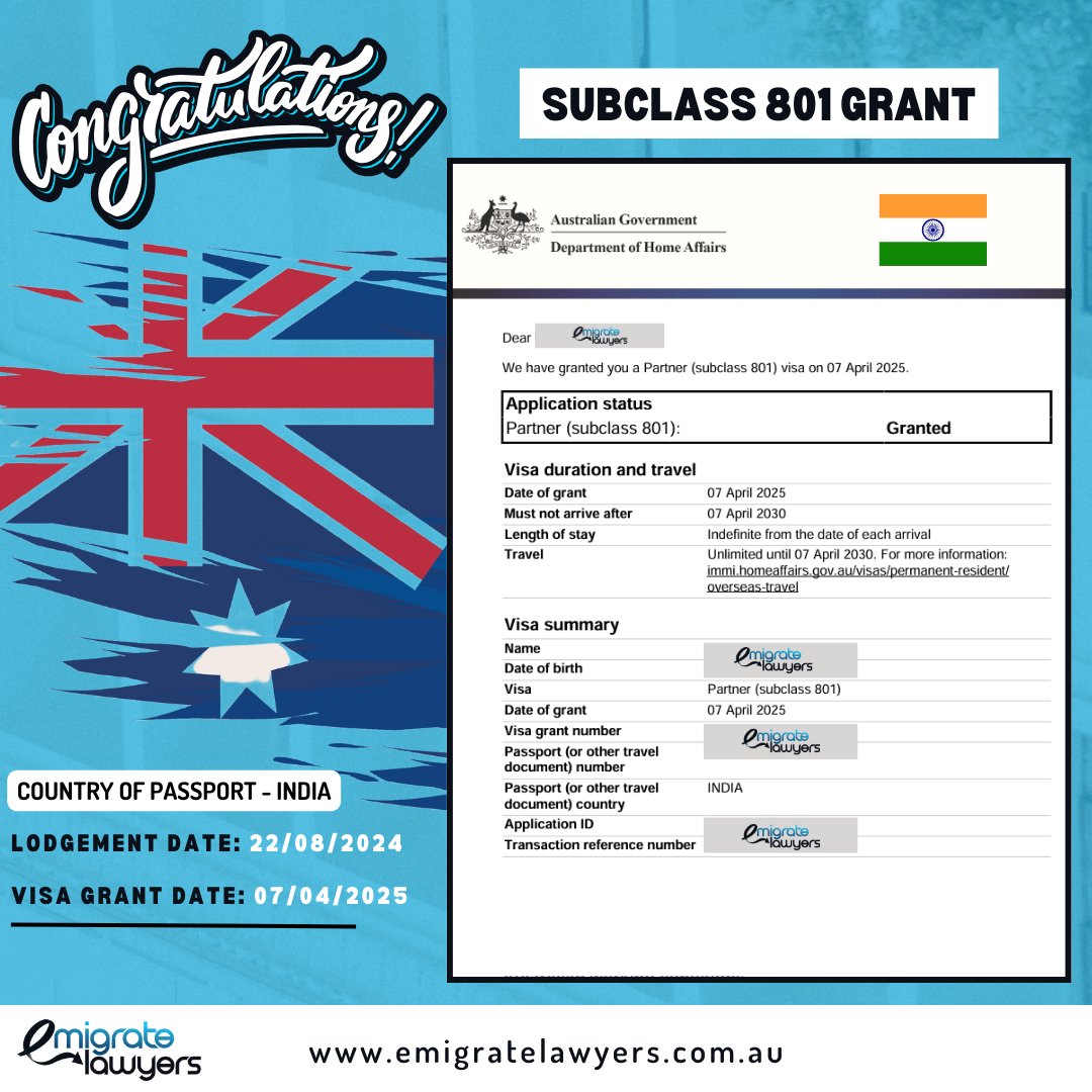 emigratelawyers's tweet image. Love Wins! Another Partner Visa Success🎉

We're overjoyed celebrating another couple's journey to permanent togetherness in Australia! After months of anticipation, their future is now secure.

#PartnerVisaGranted #Subclass801 #PermanentResidency #EmigrateLawyers