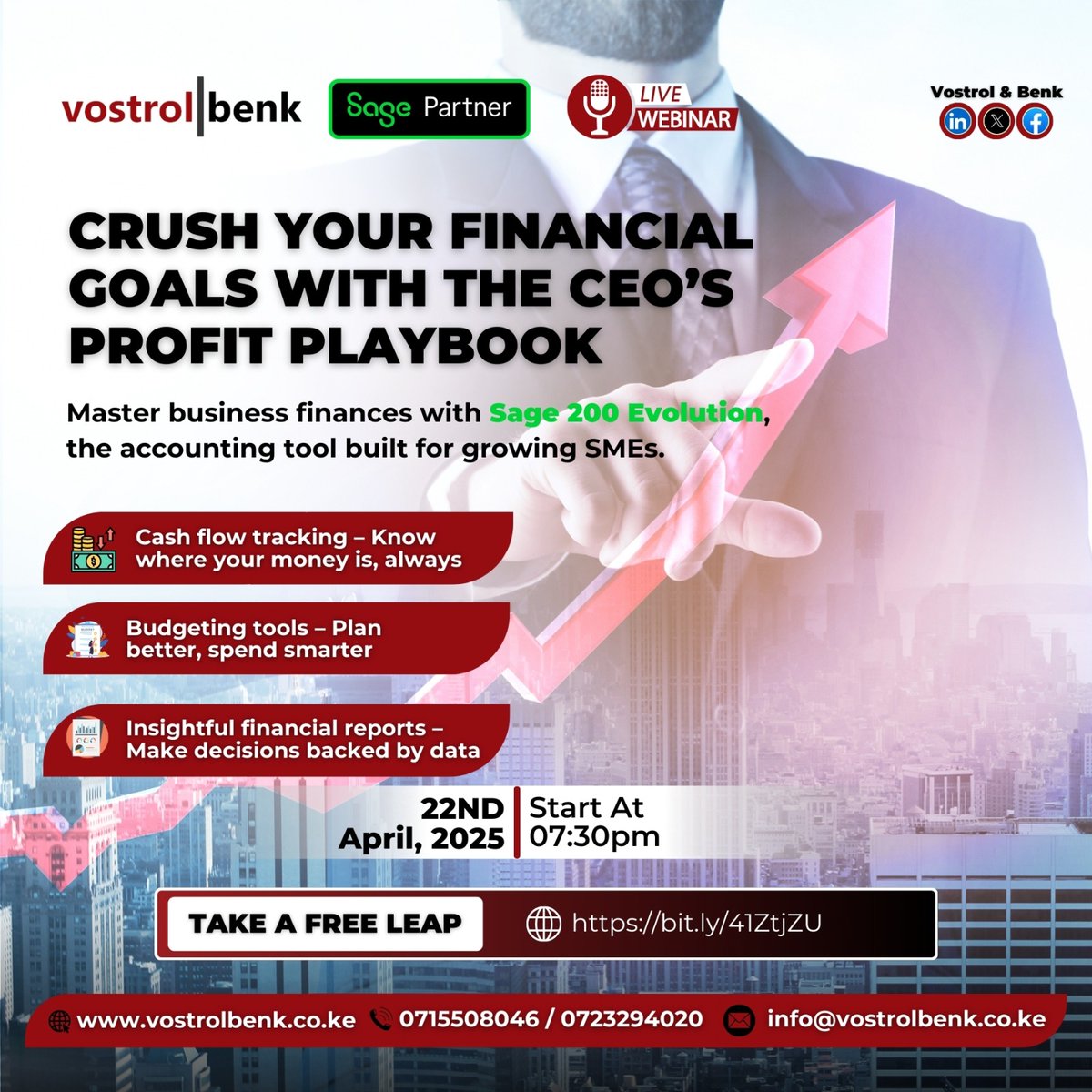 Vostrolbenk's tweet photo. 📅 April 22 | 7:30 PM
Learn how Sage 200 Evolution helps you:
✅ Track cash flow
✅ Budget smart
✅ Make data-driven decisions
#Sage200Evolution #VostrolAndBenk #WebinarAlert
Reg :
https://t.co/YJapW0WIRW
(Butere Girls Onana Echoes of War Malala Drama #Vibescheck Nakuru ) https://t.co/C4rvmAVBog