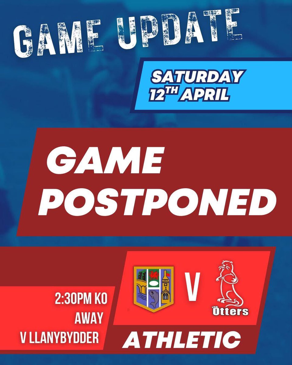 Unfortunately, for the second time this season, Llanybydder are unable to field a side, meaning Saturday’s Athletic fixture has been postponed.
The WRU have rescheduled the game for Sat 26th April, although it’s currently uncertain whether the fixture will go ahead on that date.