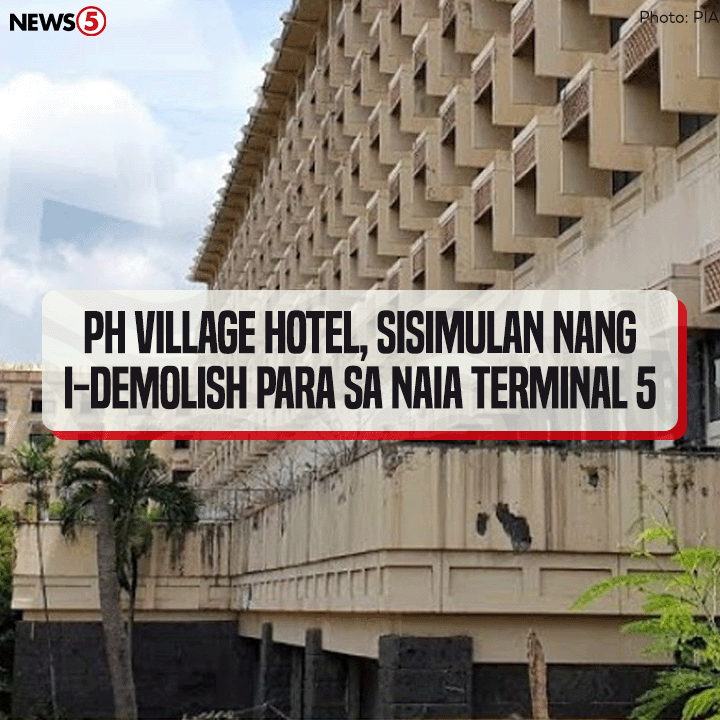 News5PH's tweet photo. Sisimulan na ang pagde-demolish sa Philippine Village Hotel sa Pasay City sa April 21 para sa itatayong NAIA Terminal 5, ayon sa New NAIA Infra Conrporation #NNIC. #News5 https://t.co/p6BNfHCbbM