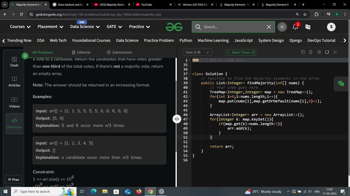KOPZ_DEV's tweet photo. Day 6 of #gfg160 🚀
Solved: “Majority Element 2”     
Topic: Arrays     
Level: Medium   
#geekstreak2025
@geeksforgeeks https://t.co/auYvaa0mB4