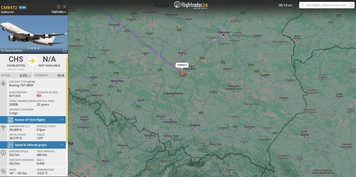 PolishMilRadar's tweet photo. ⌚️11.04 08:15LT
🇺🇸Kaliita Air
✈️Boeing 747-4B5F #N713CK
#CMB472 na wysokości przelotowej FL390
🛫Charleston #KCHS
🛬Rzeszów #EPRZ
🔗https://t.co/S3FkNkui7d
Transport wojskowy.
#POLMILRADAR https://t.co/1bwvgJ8SBo