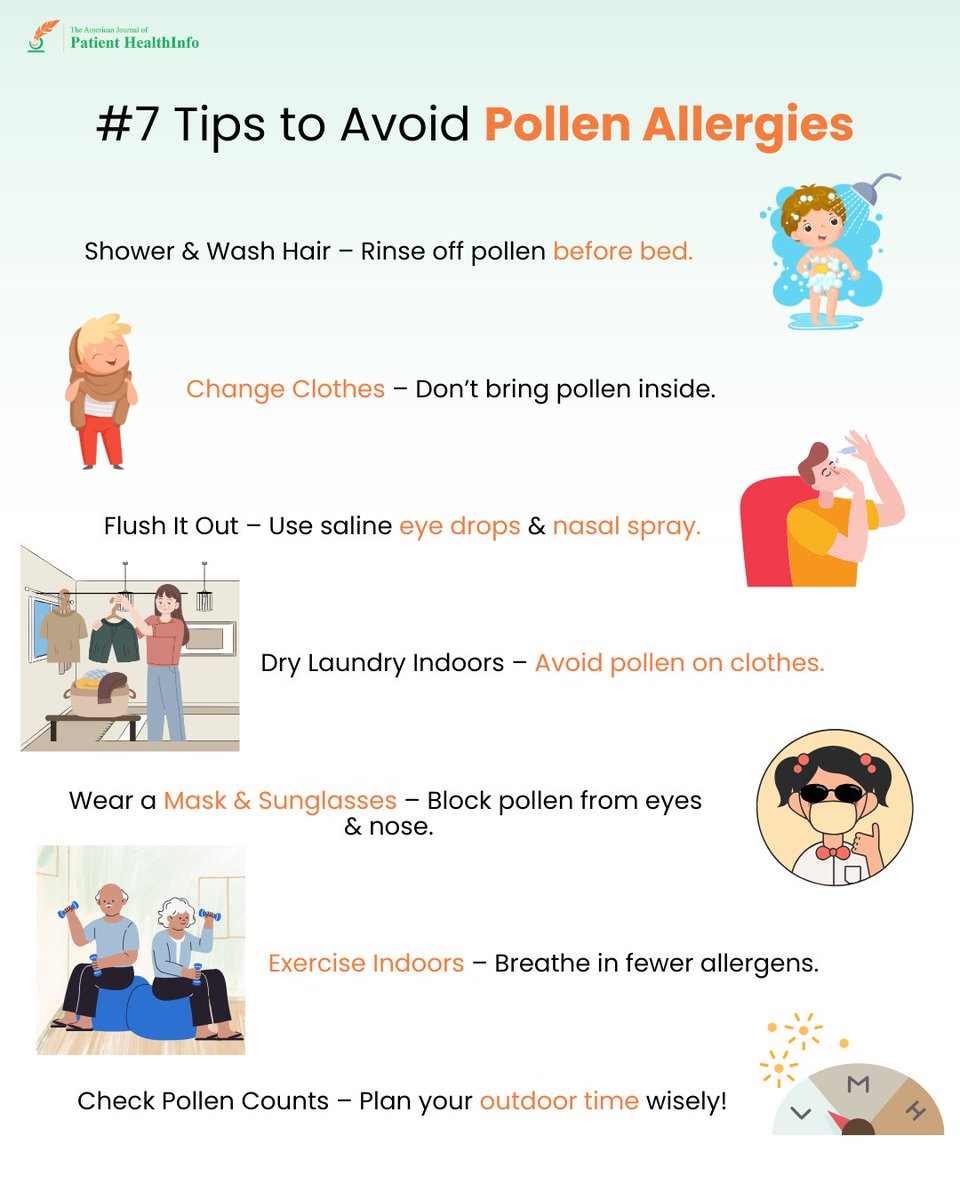EditorAJPHI's tweet photo. 🤧 Battling seasonal sniffles?

Here are 7 smart tips to help you avoid pollen allergies and breathe easier this season! 🌸
#AllergySeason #PollenAllergy #HealthTips #eHealthyInfo #BreatheEasy #AJPHI https://t.co/Y8C2ZpkHxz