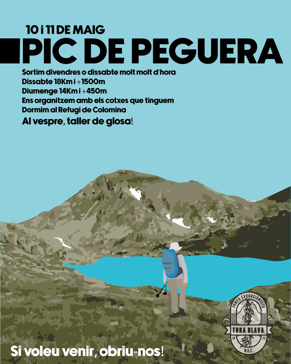 PEToraBlava's tweet photo. Excursió de maig!

Després d'unes vacances, tornem a una excursió. Aquest cop anem ben lluny per fer un cim ben maco.

És una excursió llarga on dormirem al Refugi lliure de Coromina.

Al vespre, un company farà un taller de glosa per a principiants.

Si voleu venir, obriu-nos! https://t.co/oWJqmCeQOF
