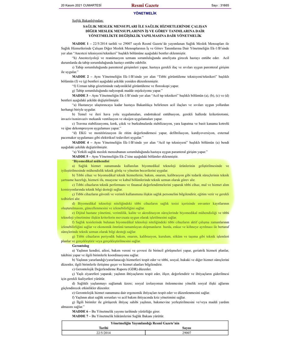 <a href="/sakirartis1/">Şakir Artiş</a> Bu yönetmeliği hiç inceleyen oldu mu acaba ? Bu kadar yok sayılmamızın sebebi ne ?? 
#biyomedikalmühendislerine1000kadro
