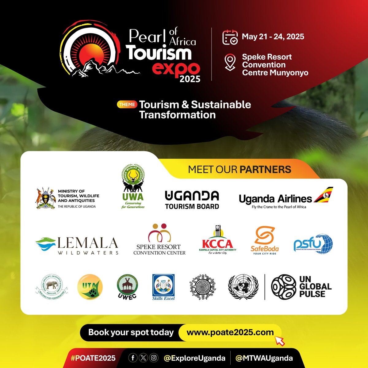poate2025's tweet image. A special thank you to the sponsors of the Pearl of Africa Tourism Expo.
You too can take part check out sponsorship opportunities at poate2025.com/sponsorship
#ExploreUganda #TellYourStory #POATE2025