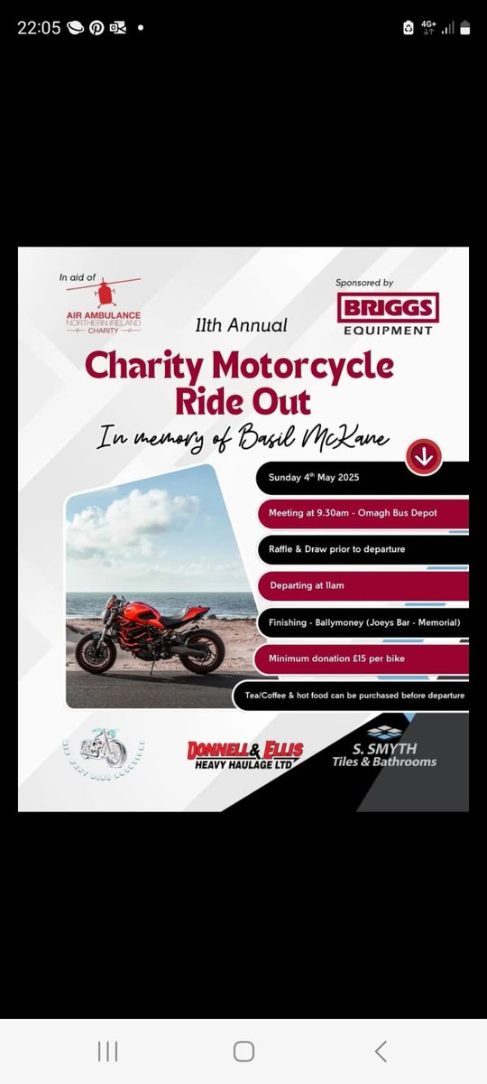 2025 Charity Bike run in aid of <a href="/AirAmbulanceNI/">@AirAmbulanceNI</a> taking place the Sunday before <a href="/northwest200/">North West 200</a> 
All welcome.
Reposts appreciated.
<a href="/phil_marron/">Phil Marron</a>
<a href="/JamesMToseland/">James Toseland</a> 
<a href="/jm130tt/">John McGuinness MBE</a> 
<a href="/DaveyTodd74/">Davey Todd</a> 
<a href="/MariaCostello/">Maria CosTTello MBE</a> 
<a href="/AndrewIrwin8/">Andrew Irwin</a>