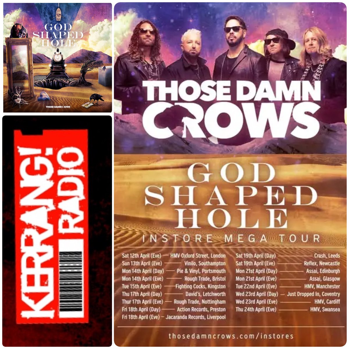 It’s new album release day for the mighty @thosedamncrows with the massive new  #godshapedhole 
To celebrate, tune in to @kerrangradio all day today to hear the band as the featured #guestheadofmusic &amp; catch them live across the UK at multiple album signings over the coming week