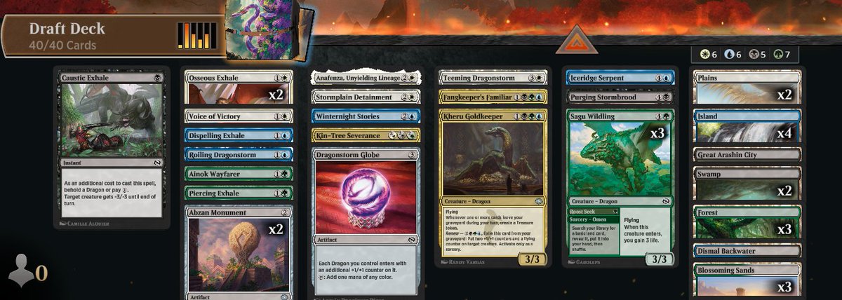 Took too long, but got my 3rd trophy. I've definitely been putting too little emphasis on early, cheap removal. Teeming dragonstorm helped a ton though, gave massive value in lategame. 7-1.