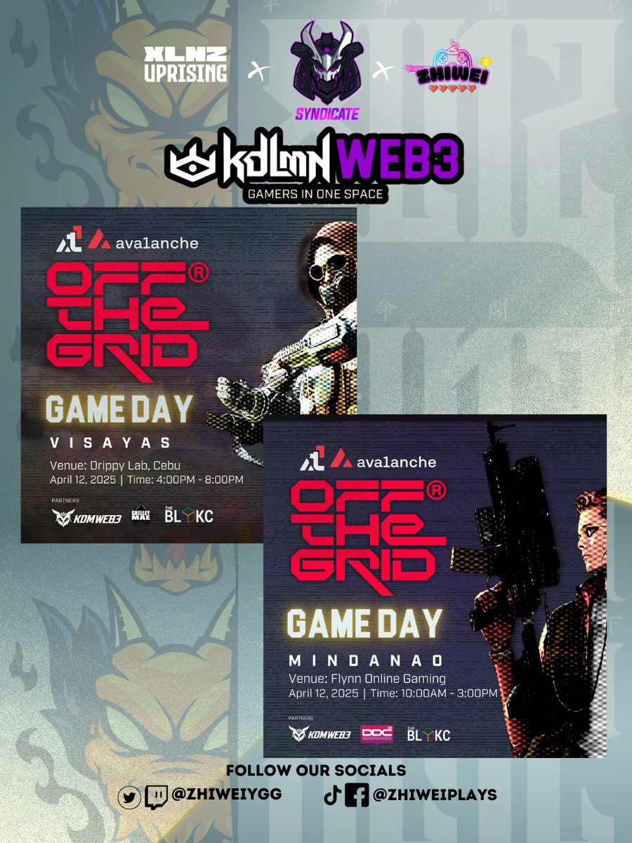 zhiweiygg's tweet photo. Not just in Luzon but also in Visayas & Mindanao.
Join us on April 12 for a thrilling Web3-powered event for gamers, streamers, and blockchain builders.
Expect action. Expect connection.Expect exclusive Avalanche merch.
See you there! 🔺
#SyndicateDAO #TatakXLNZ #XLNZUprising https://t.co/1C7Zi1cfW6