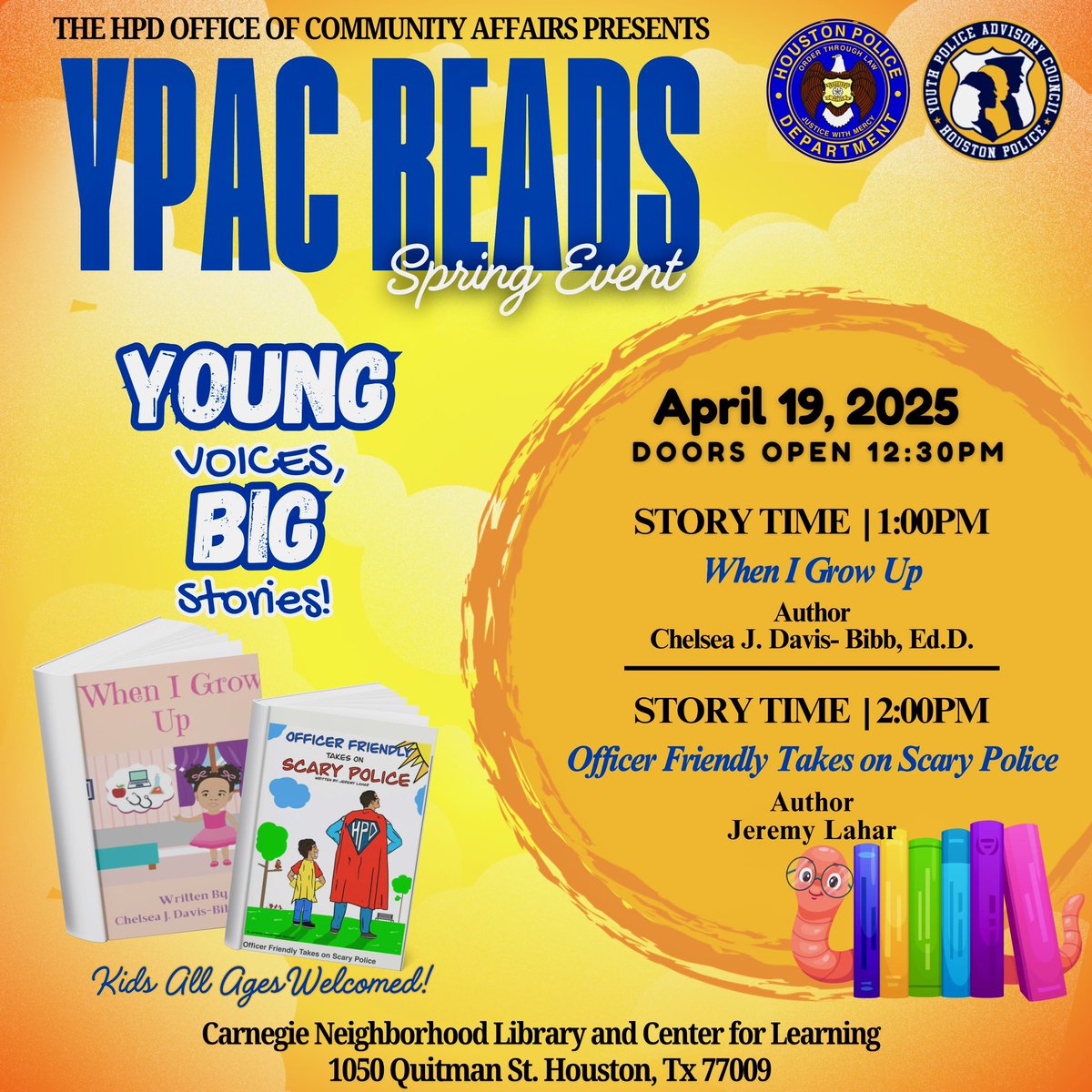 If your schedule is free, bring the kids for story time!! I will be reading 📕 my children’s book “When I Grow Up” at 1pm. Grateful for the opportunity. A special thank you to the HPD Office of Community Affairs!

Read the flyer for more information.