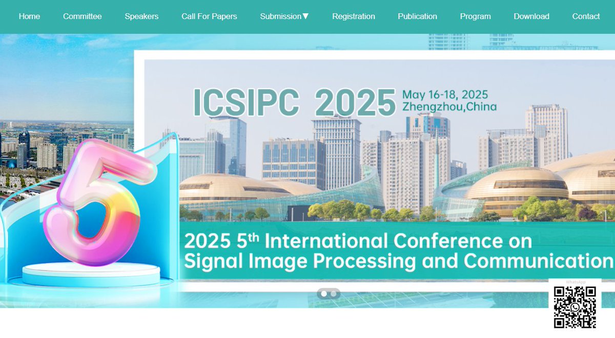 AiScholar01's tweet image. 2025 5th International Conference on Signal Image Processing and Communication (ICSIPC 2025) will be held on May 16-18, 2025 in Zhengzhou, China.
Conference Website:
ais.cn/u/I7vYbm
#internationalconference #Callforpaper #SignalImageProcessing #Communication