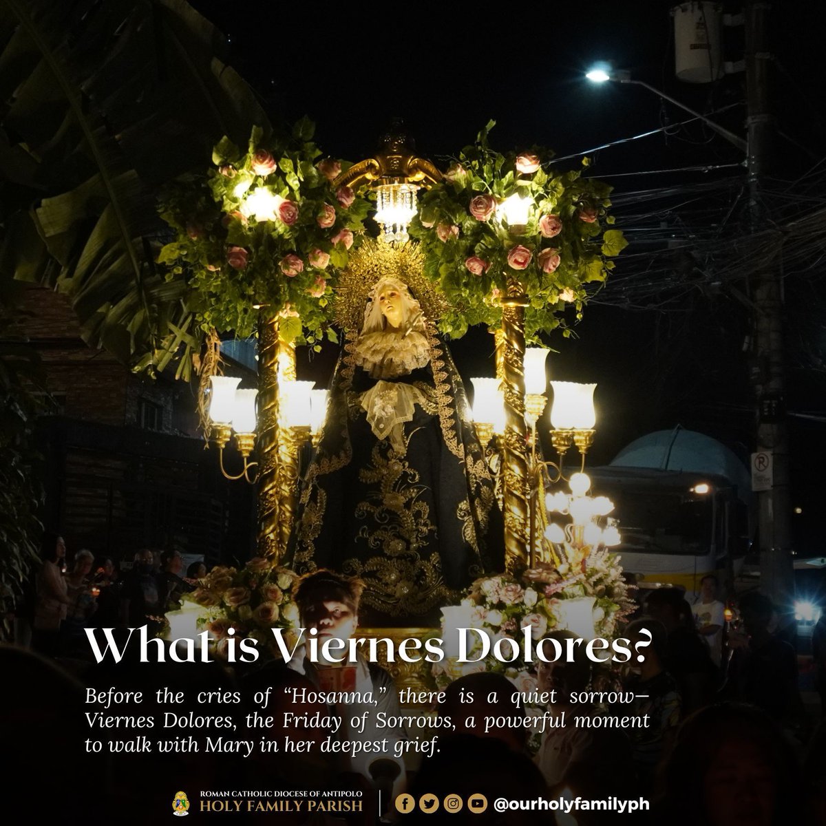 OurHolyFamilyPH's tweet photo. Before the cries of “Hosanna,��� there is a quiet sorrow—Viernes Dolores, the Friday of Sorrows, a powerful moment to walk with Mary in her deepest grief. 

Read more: https://t.co/LKBg2AhaJV https://t.co/eEmkZsTEQz